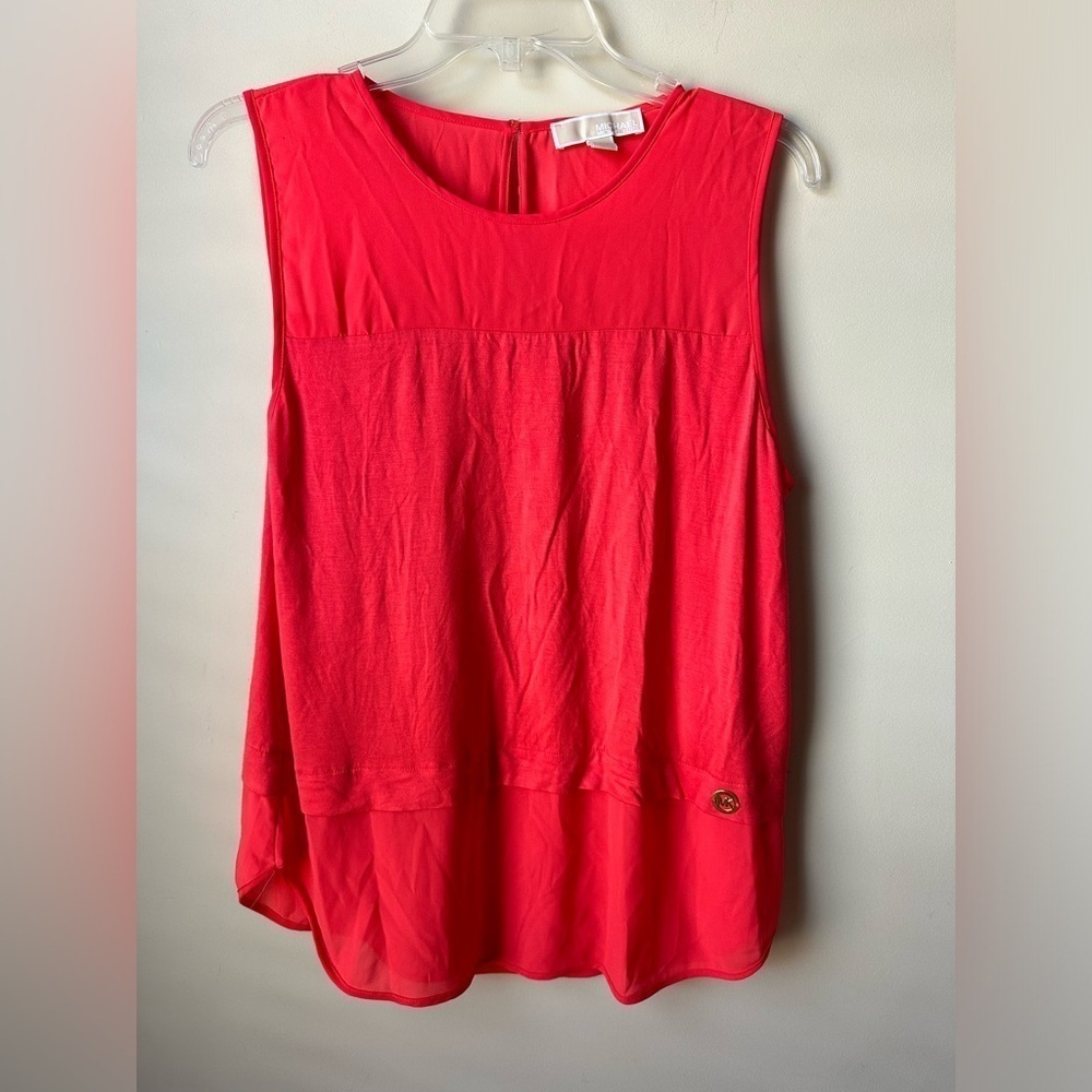 Michael Kors Top Womens Large Pink Layered Look Sleeveless MK Blouse